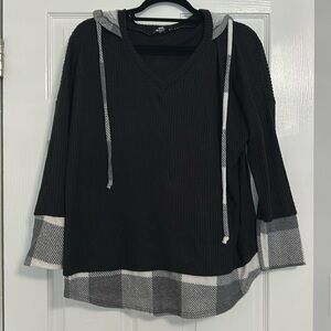 White Birch Black Plaid/Buffalo Check Hoodie - Large